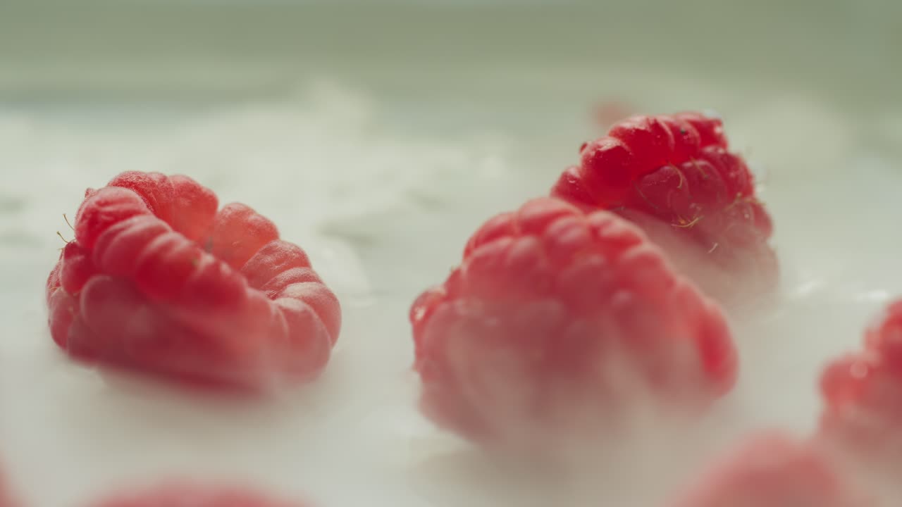 열매가 전시되어 있고 얼음이 있습니다.