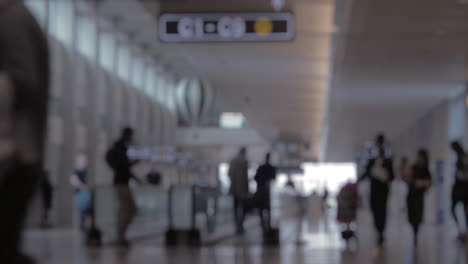 blur of airport hall with people and travelator