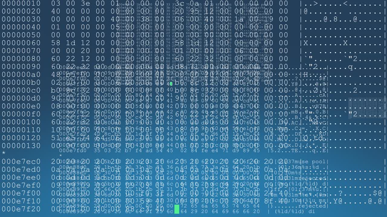 múltiples líneas de código informático que se repiten a través de la pantalla en tiempo real contra un fondo de gradiente azul - bucle sin costuras