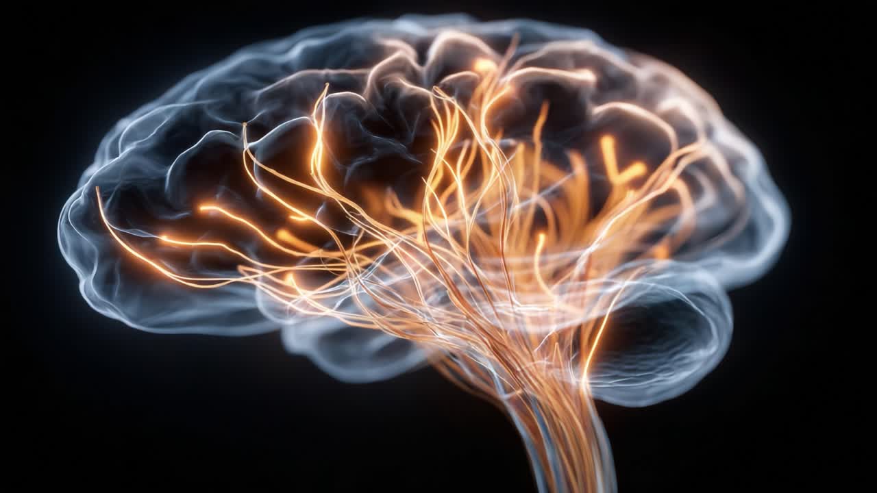 A Stunning Visual Representation of the Human Brain with Glowing Neural Pathways and Connections Showing Electrical Activity and Interconnectivity