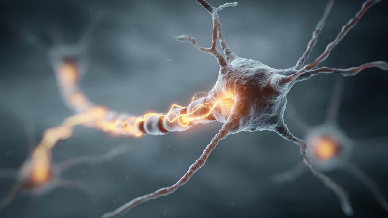 Visualizing Synaptic Transmission: A Detailed Look at the Connection between Neurons Highlighting the Flow of Electric Signals in the Nervous System