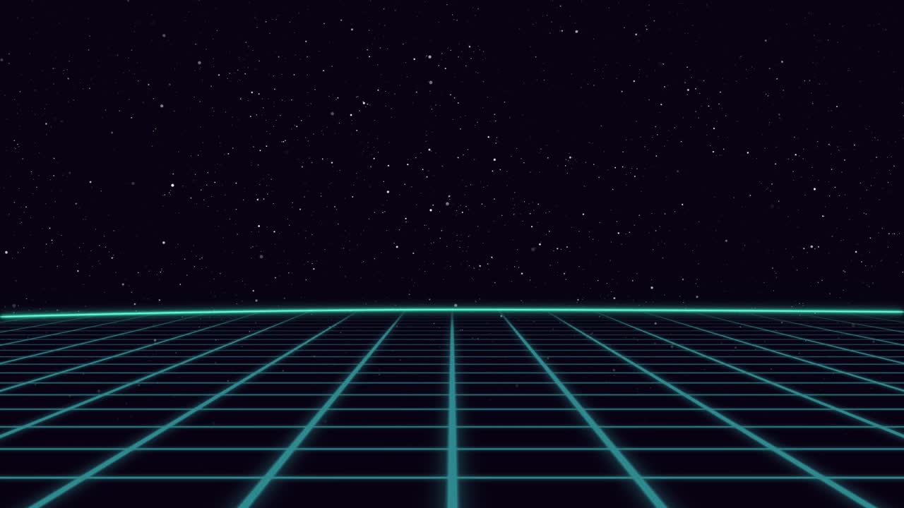 80년대 레트로 배경 애니메이션 루프는 파란색 네온 그리드와 라인을 특징으로합니다.