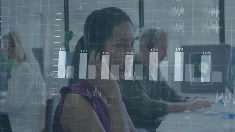 animación del procesamiento de datos financieros sobre diversas personas de negocios en la oficina