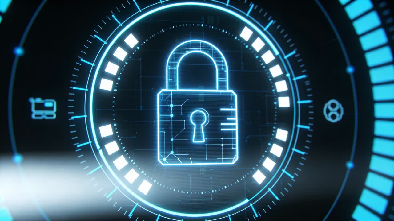 Starting auth request showing hologram lock pulsing on HUD as rings rotating, folder and gear icons