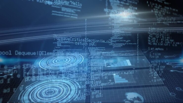 Animation of data processing on black background