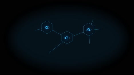 검은색 배경에 파란 눈 아이콘의 성장 네트워크의 애니메이션