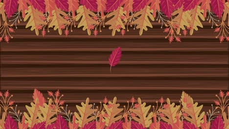 hello animación de otoño con fondo de madera y hojas