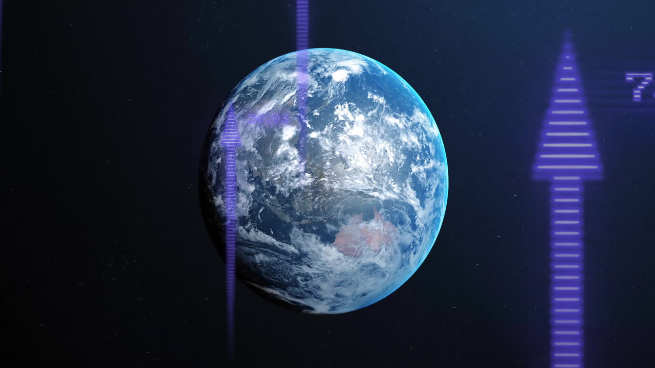 Animation of financial data processing with arrows over globe