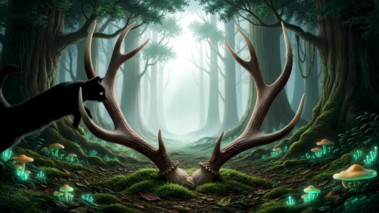 Black Cat in a Magical Forest