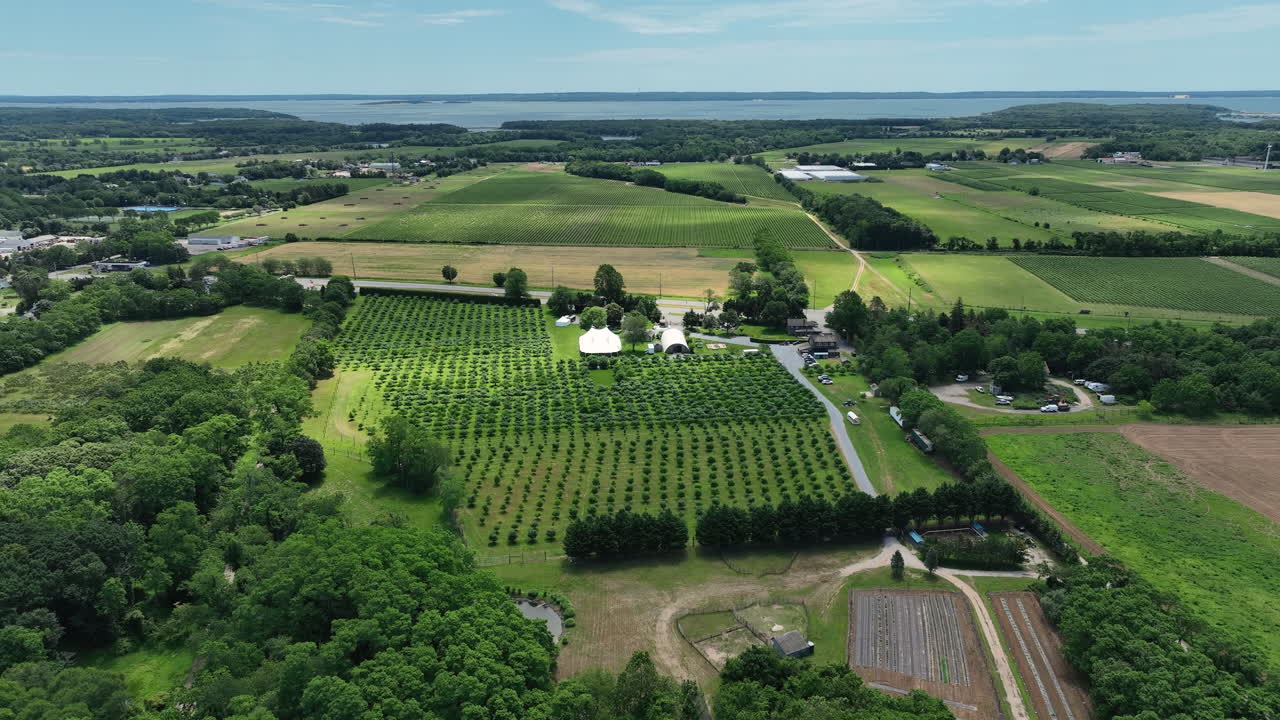 Panoramic Aerial View Of Breeze Hill Farm In County Road - Route 48, Peconic, New York, United States