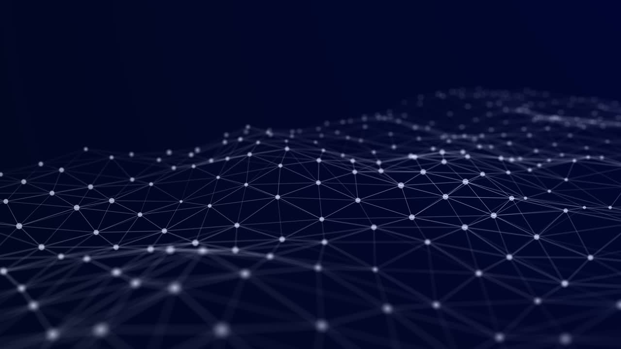 A wave of dots and lines of network connection. Technological background. 3D rendering. Seamless loop.