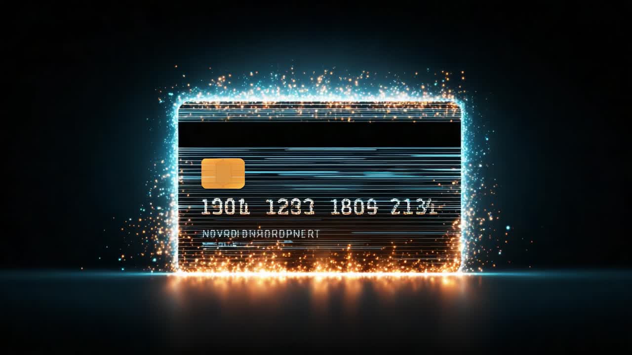 A Stunning Digital Representation of a Credit Card with Sparkling Effects – Showcasing the Future of Financial Transactions and Security in a Visually Striking Composition