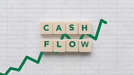 cash flow word on scrabble tiles with green arrow going up