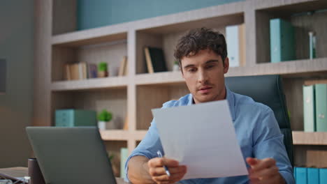 successful entrepreneur working laptop in office closeup. sales manager typing