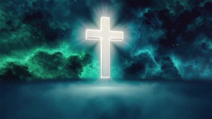 Croce Cristiana Luce Celestiale Sfondo per il Culto.