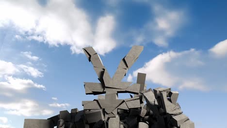 Animation-of-yen-symbol-over-stones-and-clouds