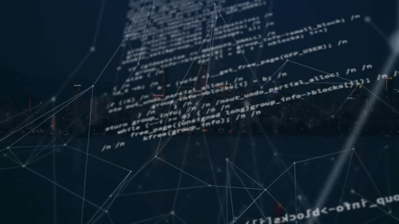 Animation of network of connections and data processing