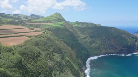 mosteiros cliffs and blue coastline on são miguel island in the azores, aerial view