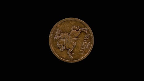 lithuania 1991 20 centų coin obverse featuring vytis (coat of arms) rotating on black background
