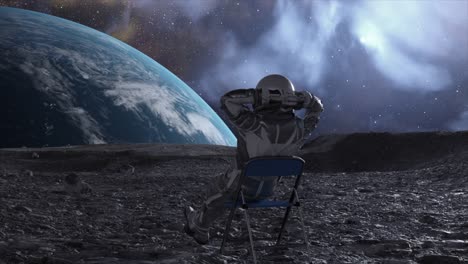 astronauta relajándose en la luna con la tierra en el fondo