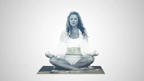 double exposure of woman practicing yoga