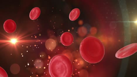 animation of micro of red blood cells on and spots on black background