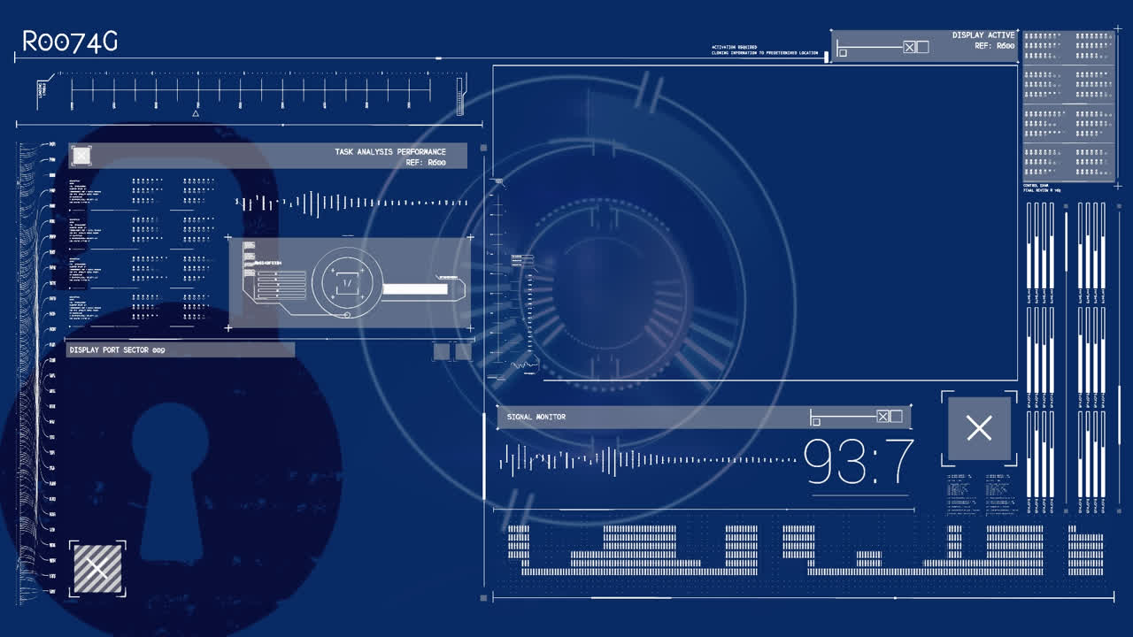 Animation of scope scanning over security padlock and data processing