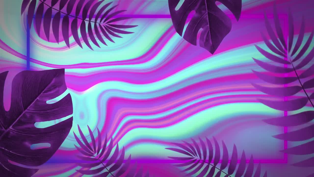 잎의 애니메이션과 움직이는 다채로운 액체 배경