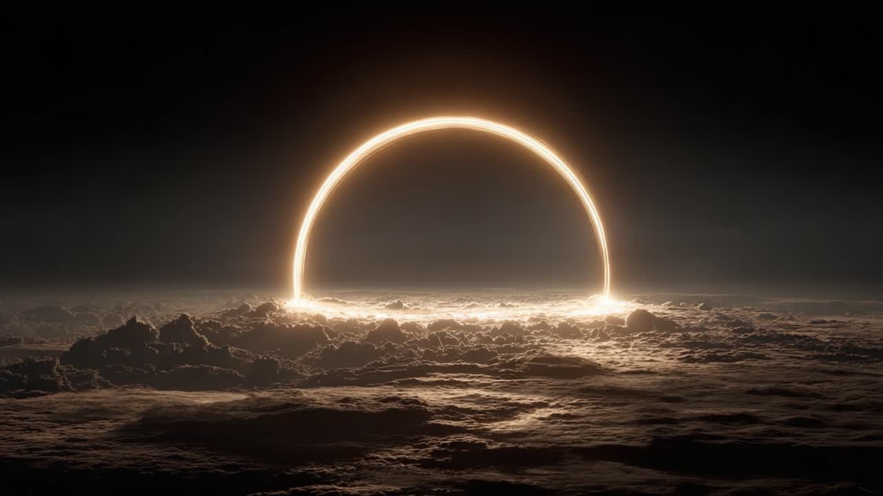 A Captivating Glimpse of a Celestial Phenomenon: A Luminous Arc Emerging from the Clouds, Signifying the Transition Between Darkness and Light