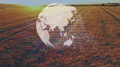 Animation-of-globe-and-financial-data-processing-over-agriculture-field