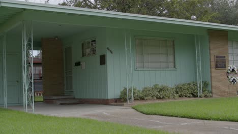 civil rights leader medgar evers home. site of his assassination. pan to carport. jackson, mississippi.