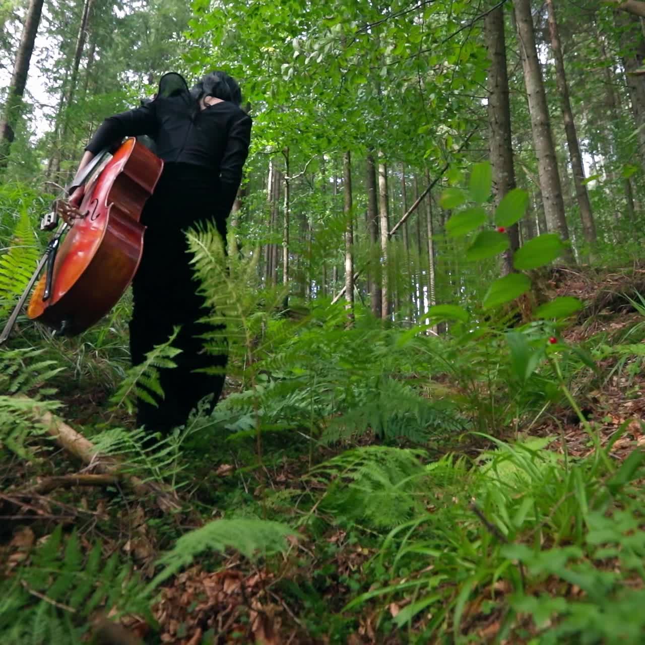 Young woman with cello outdoors