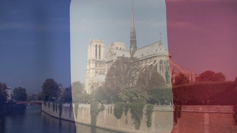 animación de la bandera de francia sobre notre dame.