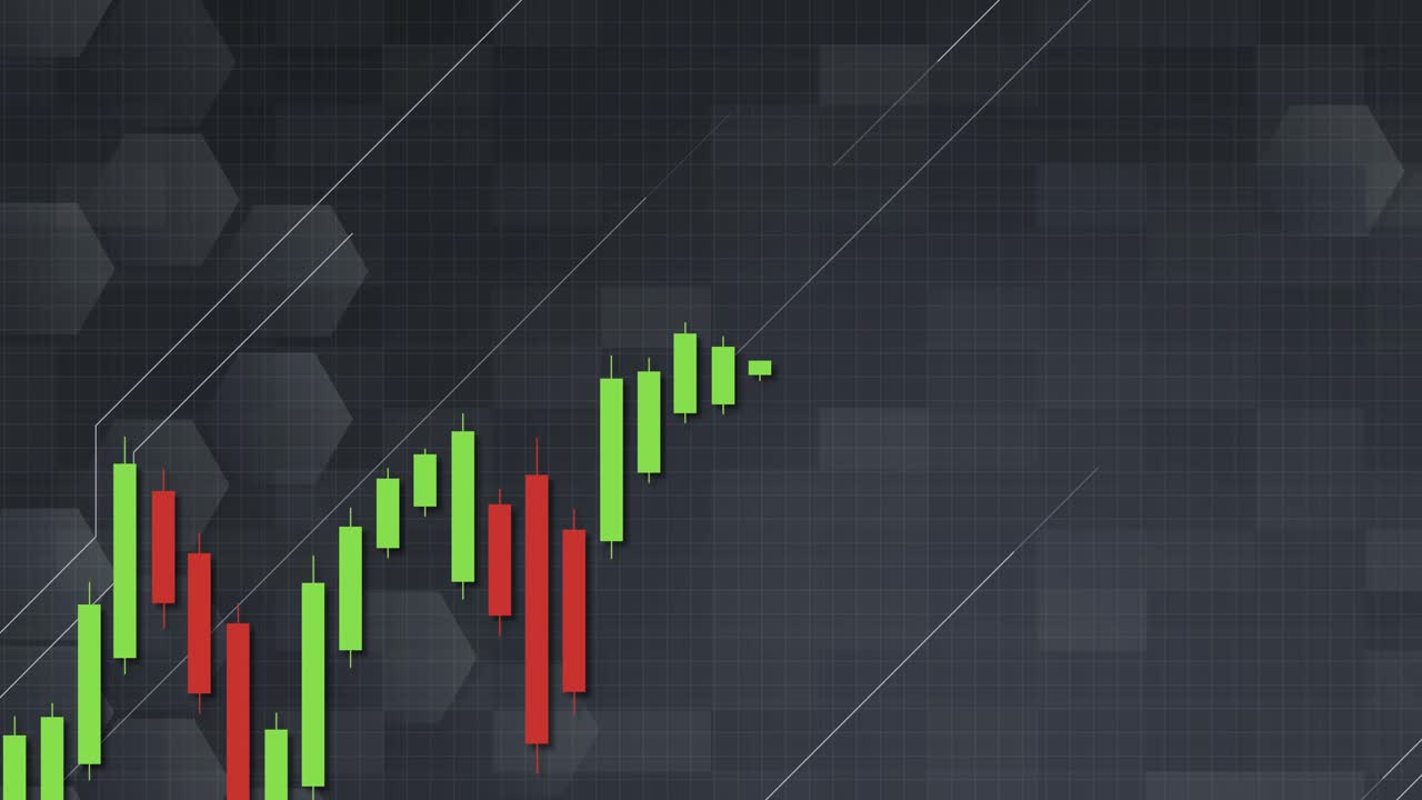 Candlestick chart animation illustrating a bullish trend with dynamic movement and gradient background, emphasizing financial growth and market analysis
