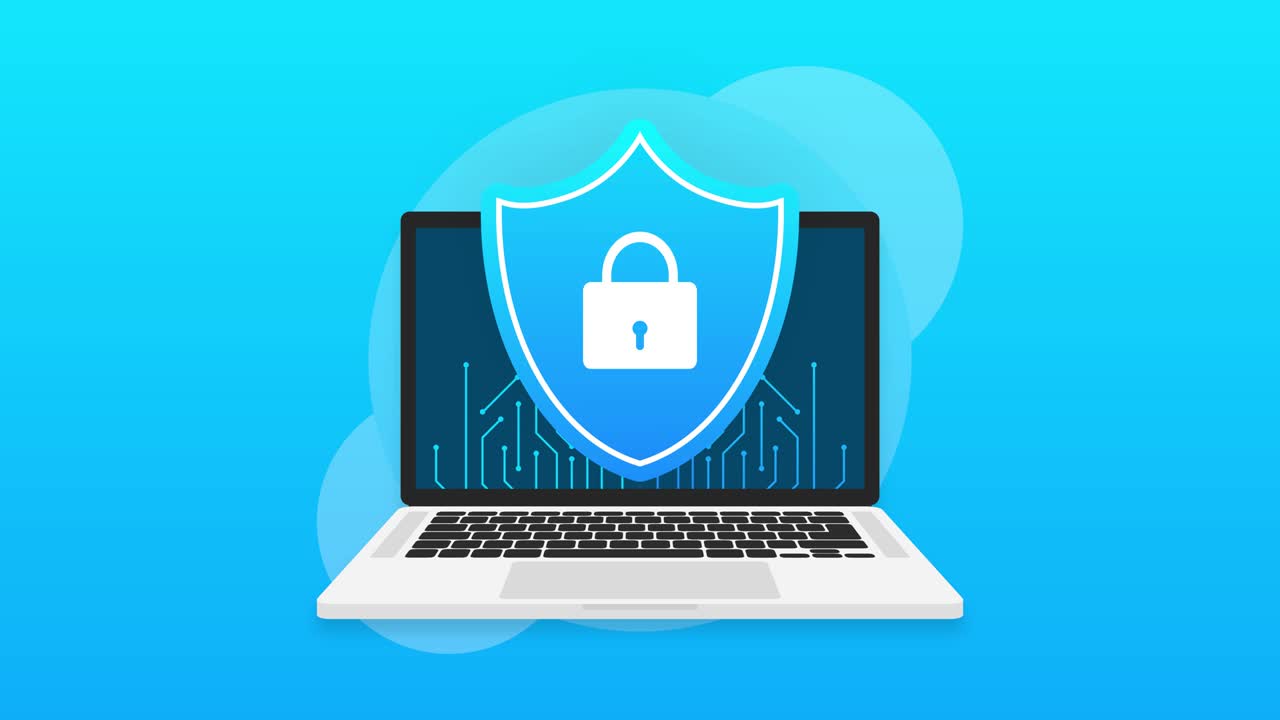 seguridad de la computadora portátil, icono de protección. gráficos en movimiento.