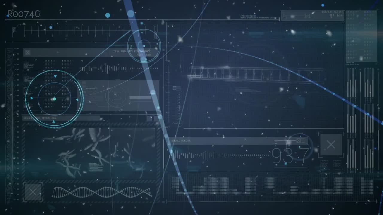 연결 네트워크의 애니메이션, 조명과 데이터 처리, 검은색에