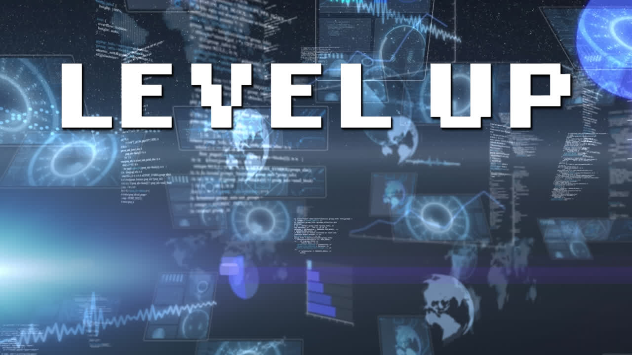 범위 스캐닝과 데이터 처리에 대한 레벨 업 텍스트의 애니메이션