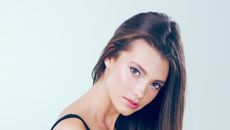 beauty, hair and portrait of a woman in studio