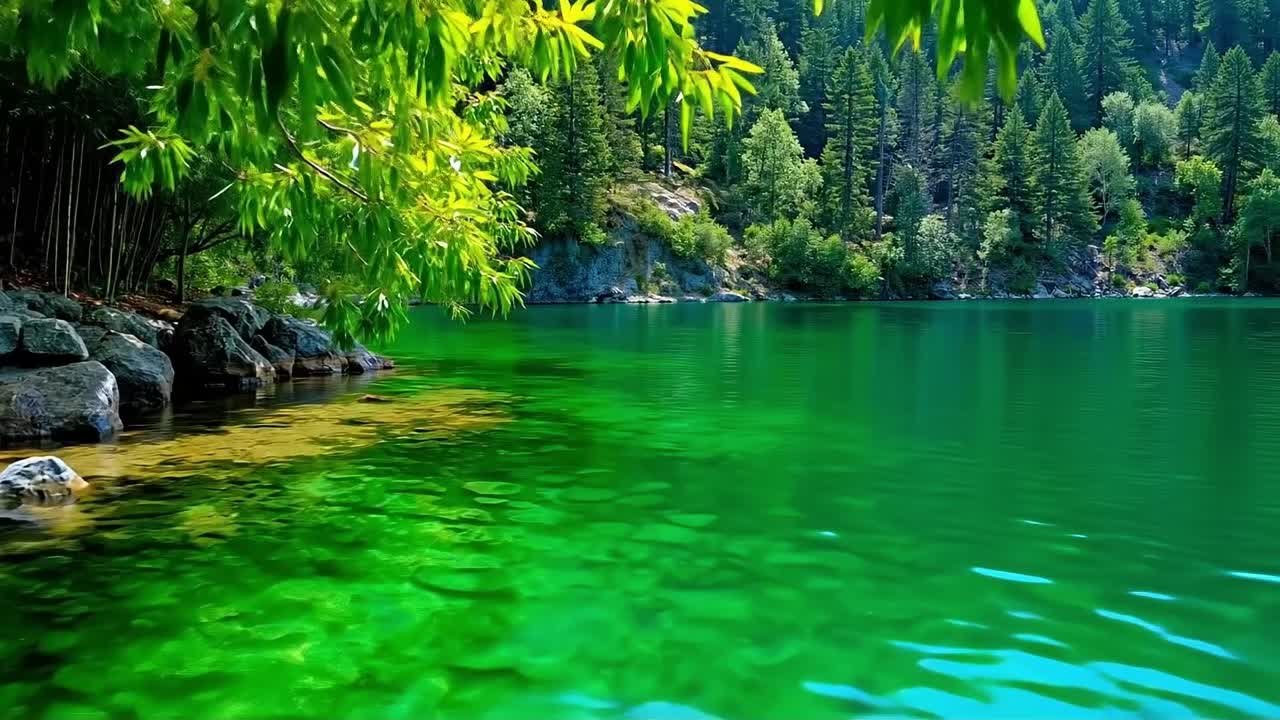 un cuerpo de agua rodeado de árboles y rocas