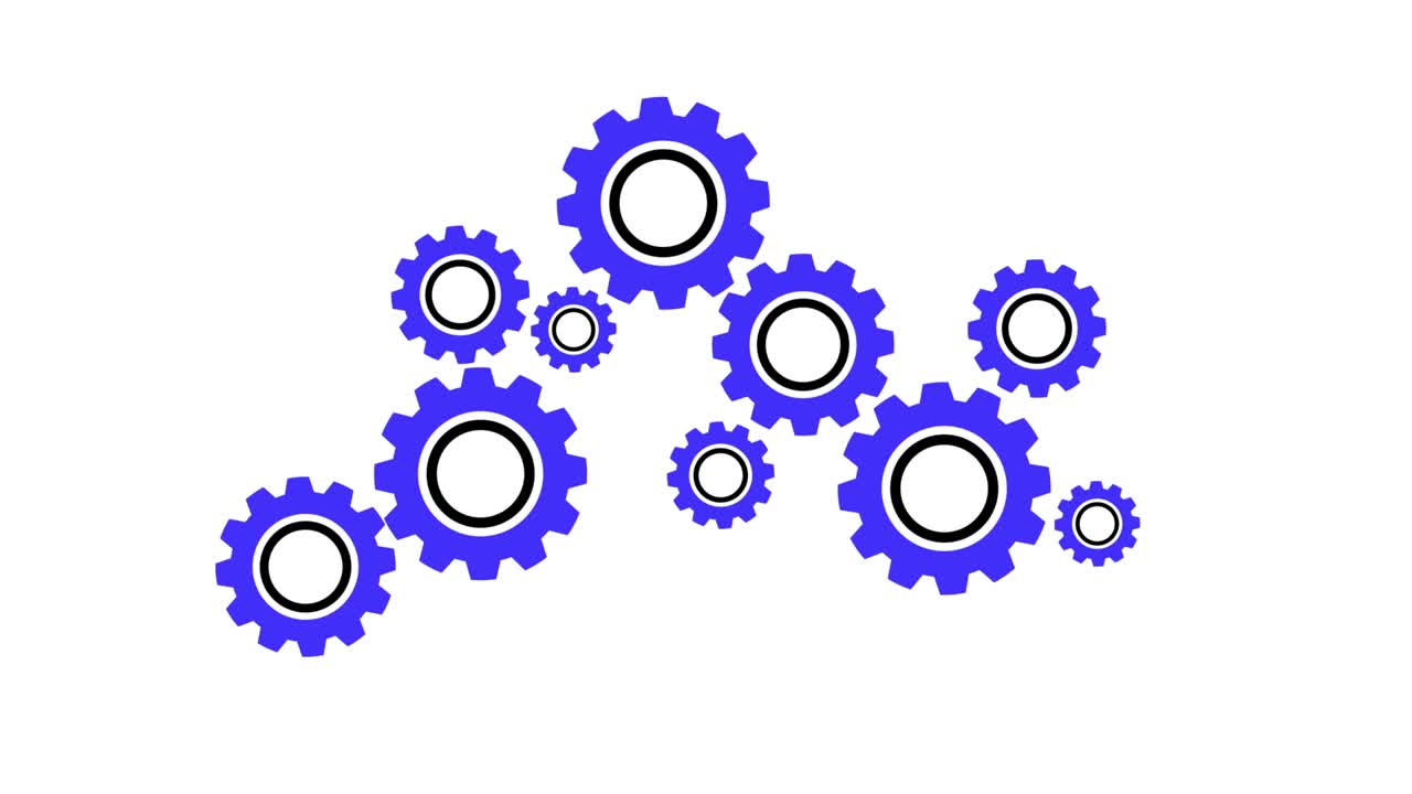 animación de engranajes azules giratorios. mecanismo de giro.