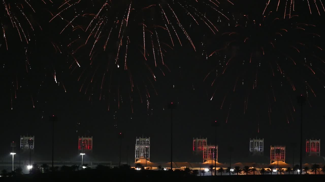 MANAMA , BAHRAIN - December 16: Fireworks displayed at Bahrain International Circuit on the occasion of Bahrain National Day. Manama, Bahrain on December 16,2021