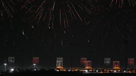manama , bahrain - december 16: fireworks displayed at bahrain international circuit on the occasion of bahrain national day. manama, bahrain on december 16,2021