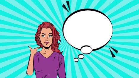 joven mujer sexy con burbuja de habla estilo de animación de arte pop