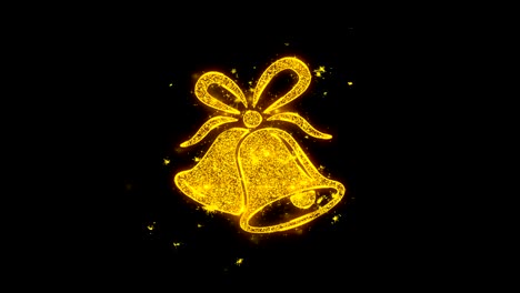 christmas ribbon bow bells icon sparks particles on black background.