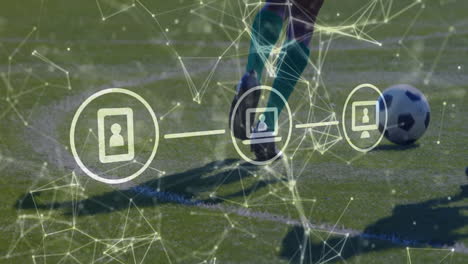 Network-of-connections-and-data-processing-animation-over-soccer-players-on-field