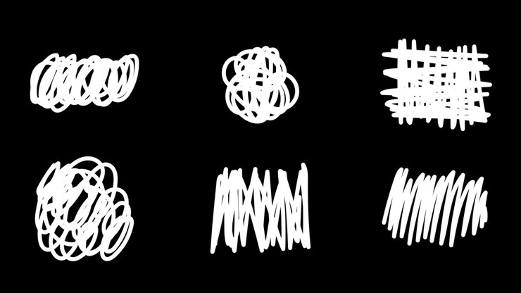 Animated Hand-Drawn Scribble Shapes on Black Background