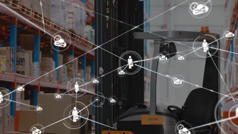 Animation-of-network-of-profile-icons-over-forklift-at-warehouse