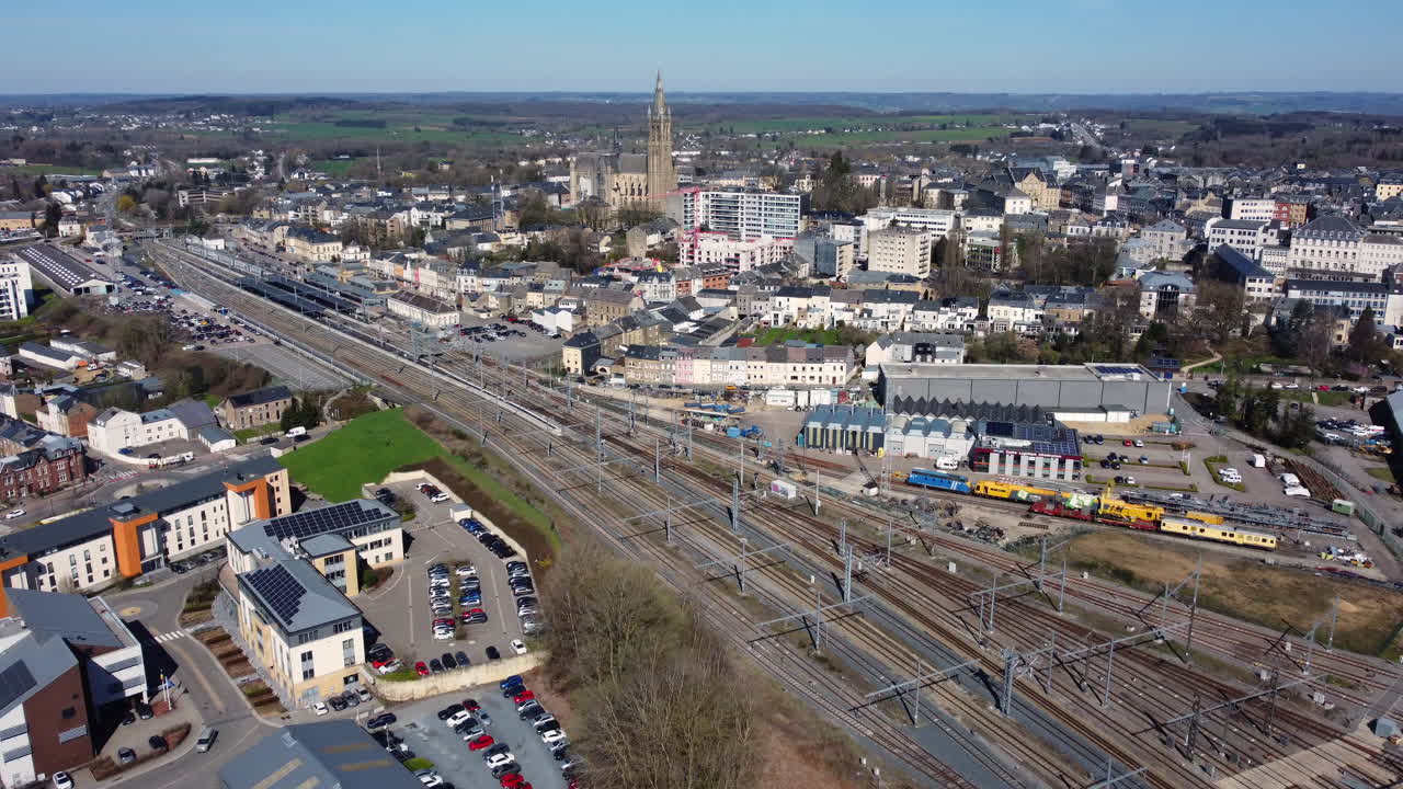 Aerial View of a Belgian Town with Train Station