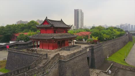 china wuhan city day time famous fort temple qiyimen aerial panorama 4k