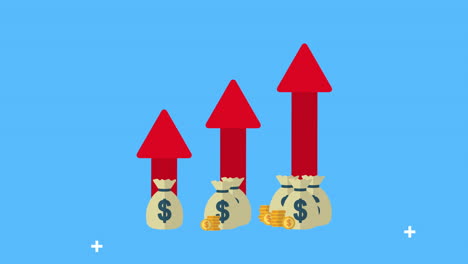 flechas estadísticas con bolsas de dinero